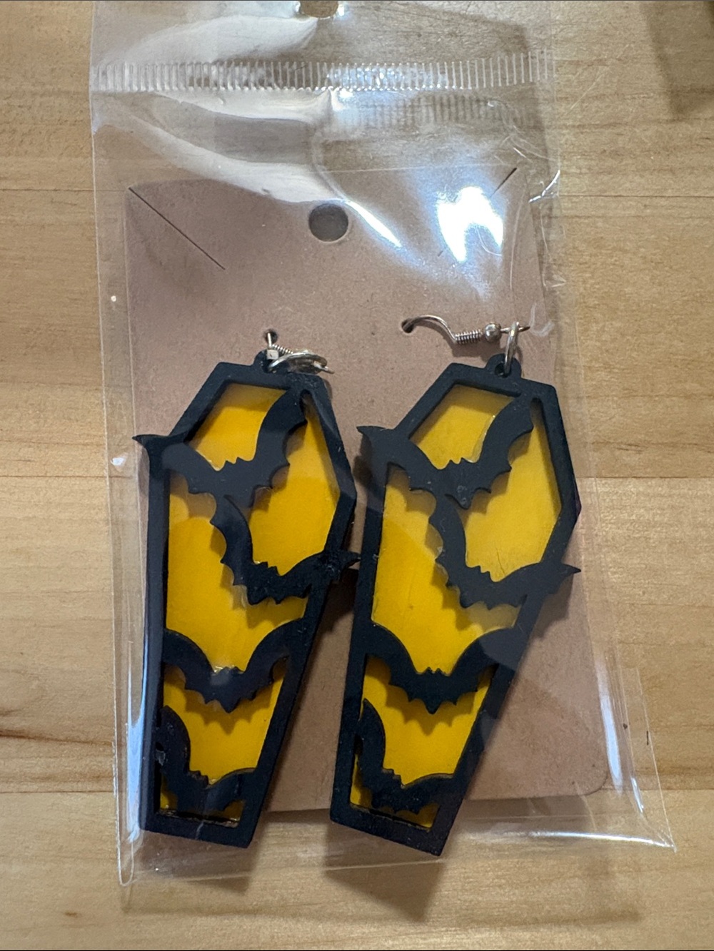 Coffin Bat Layered Acrylic Earrings - Yellow & Black